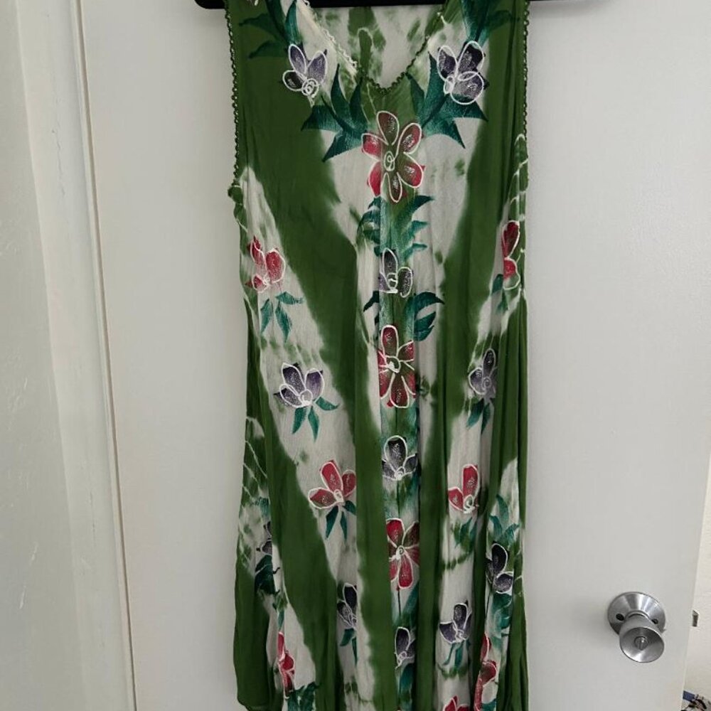 Green Floral Sundress, Below Knee Size Large NEW  j1 - Picture 3 of 4